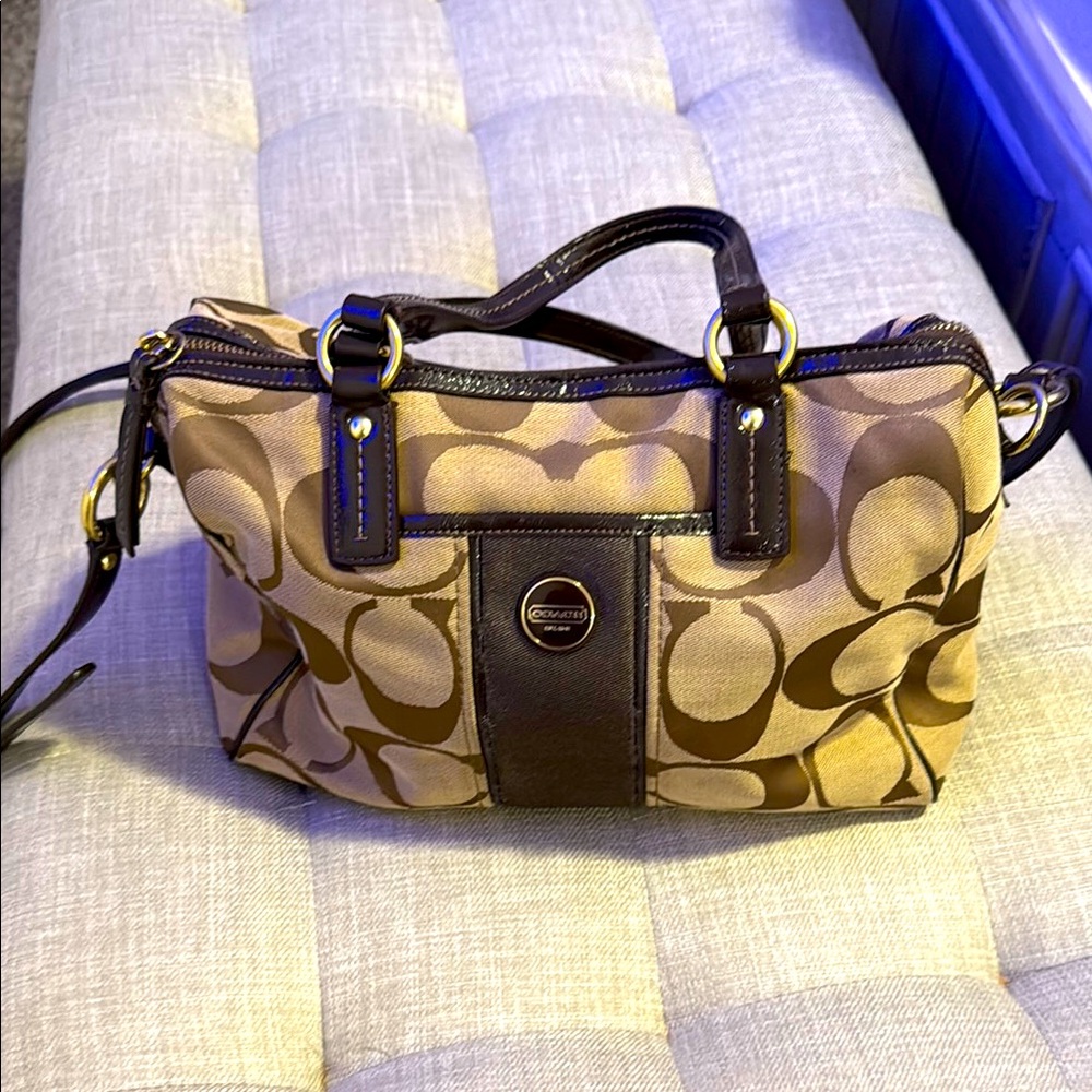 Coach Tan and Brown Patterned Shoulder Bag